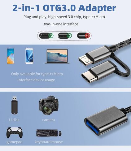 محول USB أنثى إلى Micro USB + USBC ذكر 3.0 ملحقات كابل OTG متوافق مع Samsung MacBook iPhone15 Pro Max Plus iPad Pro Air Mouse قارئ بطاقة الكاميرا نوع Android Thunderbolt in Kuwait