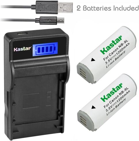 بطارية Kastar (X2) وشاحن LCD نحيف لـ NB-9L وPowerShot N، PowerShot N2، PowerShot SD4500، PowerShot SD4500 is، PowerShot ELPH 510 HS، PowerShot ELPH 520 HS، PowerShot ELPH 530 HS in Kuwait