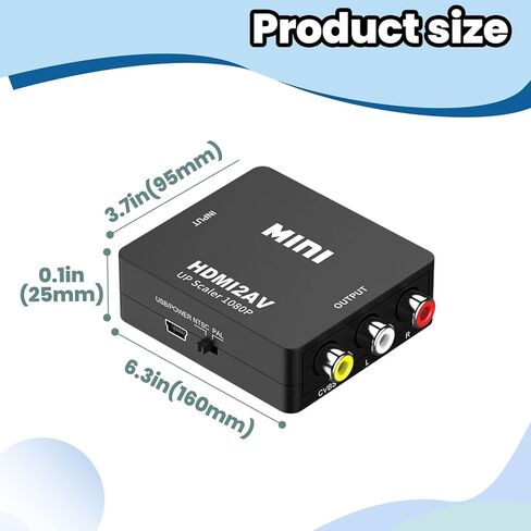 محول فيديو HDMI إلى AV مع كابل USB - محول HDMI إلى HDMI 1080P، التوصيل والتشغيل ومتوافق مع HDTV/الشاشة/جهاز العرض in Saudi Arabia
