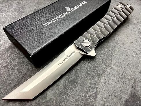 سكين جيب قابل للطي من التيتانيوم لـ EDC، مقبض تيتانيوم صلب Tc4، شفرة تانتو فولاذية CPM D2، تتضمن غمدًا (Saint ST) in Kuwait
