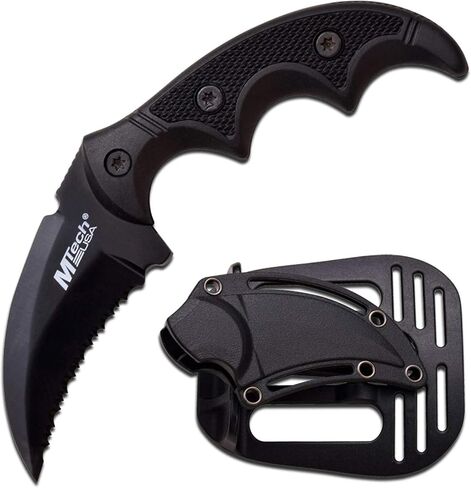 MTECH USA Fixed Blade Tactical Karambit Knife, 2 Inch Serrated Blade, Black G10 Handle, with Tactical Holster (Black) in Saudi Arabia