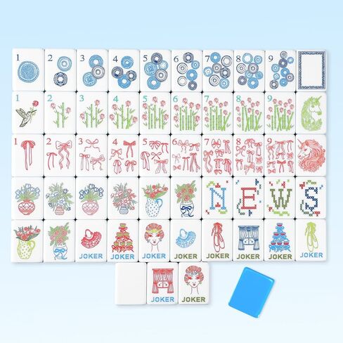 Christmas 160 Pcs Chinoiserie Mahjong Tile Set, 1.2 x 0.8 Inches Melamine Blue Back American Mahjong Only, Travel Ma Jiang Tiles for Adult Classic Board for Family Night in Kuwait