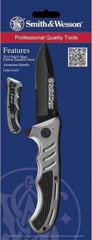 Smith & Wesson Extreme Ops CK204CP 7.7 بوصة سكين عالي الكربون SS قابل للطي مع شفرة تانتو 3.1 بوصة ومقبض ألومنيوم للأماكن الخارجية والتكتيكية والبقاء على قيد الحياة وEDC، أسود in Kuwait