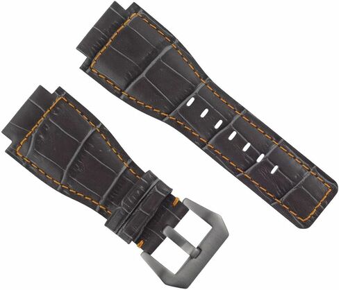 حزام ساعة من الجلد الطبيعي مقاس 24 ملم من Ewatchparts متوافق مع مشبك Bell & Ross BR01-BR03 الفضي in Kuwait