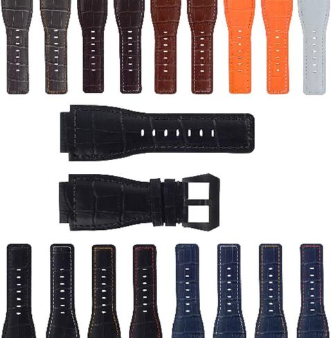 حزام ساعة من الجلد الطبيعي مقاس 24 ملم من Ewatchparts متوافق مع مشبك Bell & Ross BR01-BR03 الفضي in Kuwait