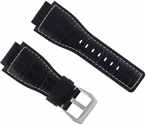 حزام ساعة من الجلد الطبيعي مقاس 24 ملم من Ewatchparts متوافق مع مشبك Bell & Ross BR01-BR03 الفضي in Kuwait