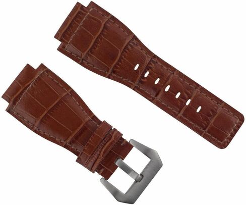 حزام ساعة من الجلد الطبيعي مقاس 24 ملم من Ewatchparts متوافق مع مشبك Bell & Ross BR01-BR03 الفضي in Kuwait