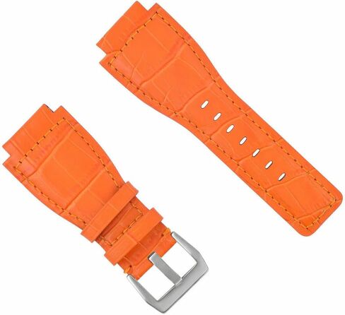 حزام ساعة من الجلد الطبيعي مقاس 24 ملم من Ewatchparts متوافق مع مشبك Bell & Ross BR01-BR03 الفضي in Kuwait