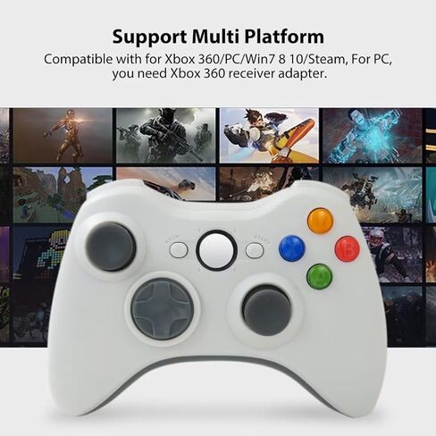 USonline911 2.4GHz Wireless Gamepad Controller with Dual Vibration for Xbox 360, Compatible for Xbox 360 / for X-box 360 Slim/for PC Windows 7 8 10 Systems (White) in Saudi Arabia