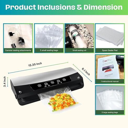 Kitchen Food Vacuum Sealer Machine, Food Preservation Small Appliances w/Vacuum Storage Bags, Automatic Air Sealing System for Kitchen Storage, LED Indicator w/Dry & Moist Modes, Includes Seal Bags in Kuwait