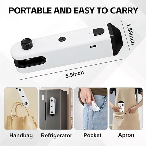 ماكينة إغلاق الحقائب الصغيرة، 4 في 1، ماكينة إعادة إغلاق الحقائب المحمولة المحمولة، سدادة حرارية لأكياس الرقائق القابلة لإعادة الشحن عبر USB مع قاطع، مصباح يدوي، مفتاح، مغناطيسي، سدادة أكياس الوجبات الخفيفة للأكياس البلاستيكية والوجبات الخفيفة وتخزين الطع in Kuwait