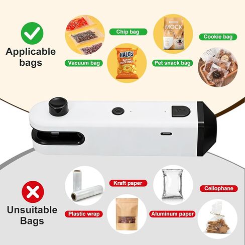 ماكينة إغلاق الحقائب الصغيرة، 4 في 1، ماكينة إعادة إغلاق الحقائب المحمولة المحمولة، سدادة حرارية لأكياس الرقائق القابلة لإعادة الشحن عبر USB مع قاطع، مصباح يدوي، مفتاح، مغناطيسي، سدادة أكياس الوجبات الخفيفة للأكياس البلاستيكية والوجبات الخفيفة وتخزين الطع in Kuwait