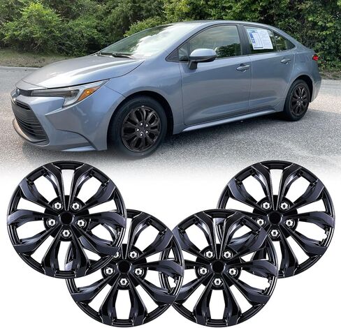 غطاء حافة عجلة Hubcaps مقاس 15 بوصة، أغطية محور R15 عالمية، أغطية عجلات مقاس 15 بوصة مجموعة من 4 قطع سهلة التركيب لشاحنة بيك اب السيارة الرياضية متعددة الاستخدامات، لون فضي وأسود in Kuwait