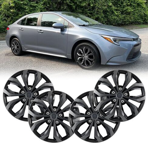 غطاء حافة عجلة Hubcaps مقاس 15 بوصة، أغطية محور R15 عالمية، أغطية عجلات مقاس 15 بوصة مجموعة من 4 قطع سهلة التركيب لشاحنة بيك اب السيارة الرياضية متعددة الاستخدامات، لون فضي وأسود in Kuwait