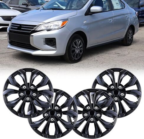 غطاء حافة عجلة Hubcaps مقاس 15 بوصة، أغطية محور R15 عالمية، أغطية عجلات مقاس 15 بوصة مجموعة من 4 قطع سهلة التركيب لشاحنة بيك اب السيارة الرياضية متعددة الاستخدامات، لون فضي وأسود in Kuwait