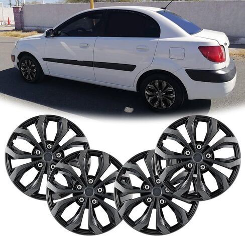 غطاء حافة عجلة Hubcaps مقاس 15 بوصة، أغطية محور R15 عالمية، أغطية عجلات مقاس 15 بوصة مجموعة من 4 قطع سهلة التركيب لشاحنة بيك اب السيارة الرياضية متعددة الاستخدامات، لون فضي وأسود in Kuwait