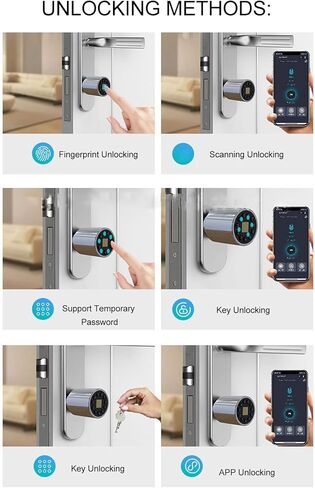 Sonow Smart Cylinder Door Lock, Smart Fingerprint Lock Keyless Entry Door Cylinder Lock for Security Aluminum Interior Door in Saudi Arabia