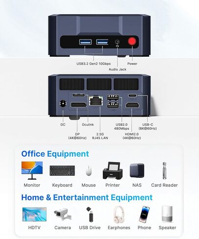 A1 Mini PC Oculink، Ryzen 7 7840HS (Beat 8745HS) كمبيوتر مكتبي للألعاب 11 Pro، Radeon 780M GPU، ذاكرة الوصول العشوائي DDR5 سعة 32 جيجابايت، 1 تيرابايت PCIe 4.0 SSD، 8K USB 4.0، شاشة ثلاثية، WiFi 6E، BT5.2، 2.5 جيجابت LAN in Kuwait