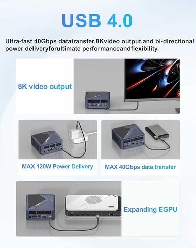 A1 Mini PC Oculink، Ryzen 7 7840HS (Beat 8745HS) كمبيوتر مكتبي للألعاب 11 Pro، Radeon 780M GPU، ذاكرة الوصول العشوائي DDR5 سعة 32 جيجابايت، 1 تيرابايت PCIe 4.0 SSD، 8K USB 4.0، شاشة ثلاثية، WiFi 6E، BT5.2، 2.5 جيجابت LAN in Kuwait