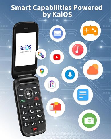 هاتف قابل للطي 4G مفتوح لكبار السن والأطفال، شاشة مزدوجة 3.2+2.0 بوصة، هاتف KaiOS الأساسي للسفر، بطارية كبيرة، يدعم AT&T، T-Mobile (أسود) in Kuwait