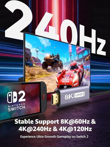 كابل Switch 2 Dock HDMI 8K@60 هرتز 4K@240 هرتز/120 هرتز/60 هرتز، HDMI 2.1 و48 جيجابت في الثانية، شحن 100 واط PD USB C، HDR 10+، USB3.2، محطة إرساء تلفزيون صغيرة محمولة والسفر، محول HDMI متوافق مع Nintendo Switch 2/OLED/1 in Kuwait
