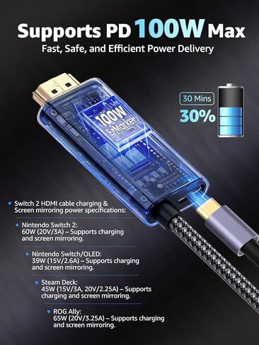 كابل Switch 2 Dock HDMI 8K@60 هرتز 4K@240 هرتز/120 هرتز/60 هرتز، HDMI 2.1 و48 جيجابت في الثانية، شحن 100 واط PD USB C، HDR 10+، USB3.2، محطة إرساء تلفزيون صغيرة محمولة والسفر، محول HDMI متوافق مع Nintendo Switch 2/OLED/1 in Kuwait