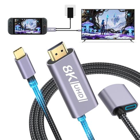 كابل Switch 2 Dock HDMI 8K@60 هرتز 4K@240 هرتز/120 هرتز/60 هرتز، HDMI 2.1 و48 جيجابت في الثانية، شحن 100 واط PD USB C، HDR 10+، USB3.2، محطة إرساء تلفزيون صغيرة محمولة والسفر، محول HDMI متوافق مع Nintendo Switch 2/OLED/1 in Kuwait