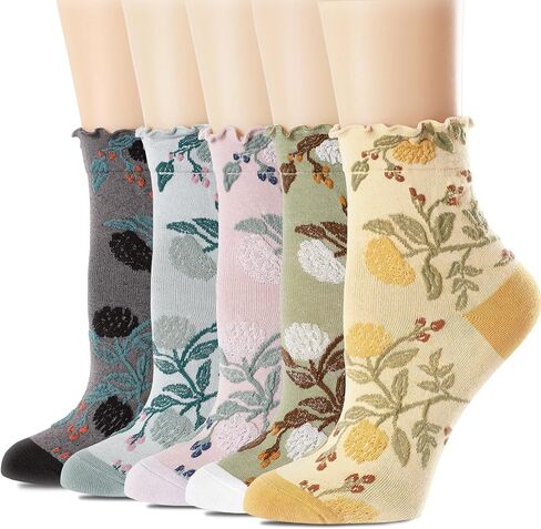 Womens Ruffle Socks Vintage Patterned Ankle Crew Casual Fashion Dress Socks Cute Lettuce Floral Sock 6 Pack in Saudi Arabia