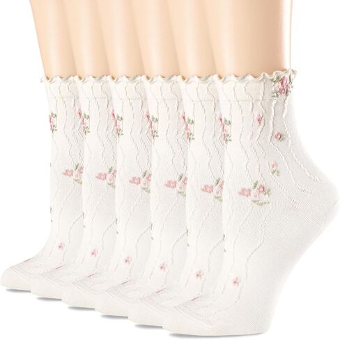 Womens Ruffle Socks Vintage Patterned Ankle Crew Casual Fashion Dress Socks Cute Lettuce Floral Sock 6 Pack in Saudi Arabia