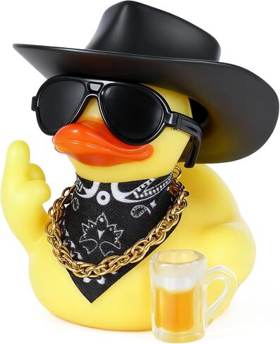 Middle Finger Duck with Bottle, Hat, Necklace& Sunglasses, Funny Rubber Duck Car Dashboard Decor, DIY Office Desk Accessory, Cool Adult Humor Gift in Saudi Arabia