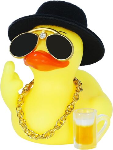 Middle Finger Duck with Bottle, Hat, Necklace& Sunglasses, Funny Rubber Duck Car Dashboard Decor, DIY Office Desk Accessory, Cool Adult Humor Gift in Saudi Arabia