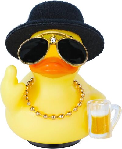 Middle Finger Duck with Bottle, Hat, Necklace& Sunglasses, Funny Rubber Duck Car Dashboard Decor, DIY Office Desk Accessory, Cool Adult Humor Gift in Saudi Arabia