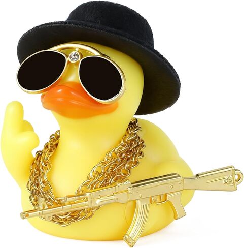 Middle Finger Duck with Bottle, Hat, Necklace& Sunglasses, Funny Rubber Duck Car Dashboard Decor, DIY Office Desk Accessory, Cool Adult Humor Gift in Saudi Arabia