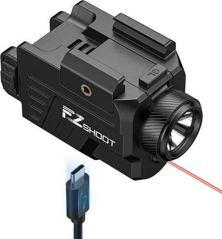 مجموعة إضاءة ليزر مسدس 1000 لومن من EZshoot - ضوء مسدس قابل لإعادة الشحن مع حاجز منزلق متوافق مع سكة ​​غلوك وبيكاتيني، مصباح يدوي مسدس مع شعاع ليزر أحمر للدفاع عن المنزل in Kuwait
