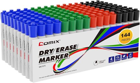 Comix Dry Erase Markers, 4 Assorted Colors, 4 Sets of 36 Markers, 144 Markers Total, Chisel Tip Whiteboard Makrers for Teachers Office & School Supplies in Saudi Arabia