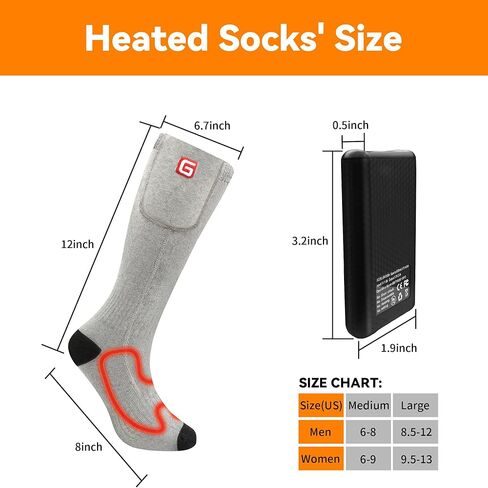 MMlove Heated Socks, Rechargeable Heated Socks for Men Women, 4000mAh Electric Socks with 3 Heating Levels, Washable Foot Warmers for Skiing, Camping, Hiking, Cycling, Outdoor Work in Saudi Arabia