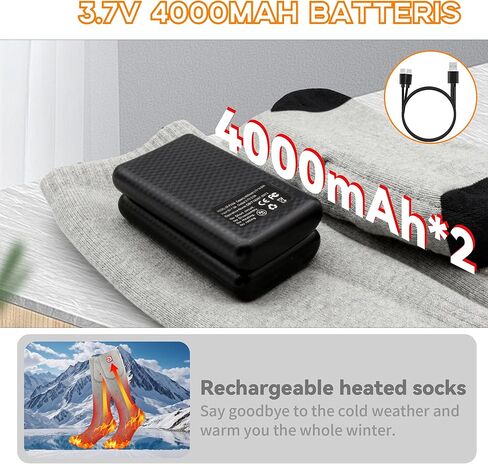 MMlove Heated Socks, Rechargeable Heated Socks for Men Women, 4000mAh Electric Socks with 3 Heating Levels, Washable Foot Warmers for Skiing, Camping, Hiking, Cycling, Outdoor Work in Saudi Arabia