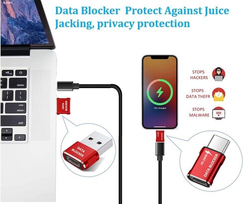 Data Blocker, USB Data Blocker Protection from Illegal Downloading, Hacking Proof 100% Guaranteed, USB C Data Blocker for iPhone 16 15 and Any USB Phone Charging (2-Pack) in Saudi Arabia