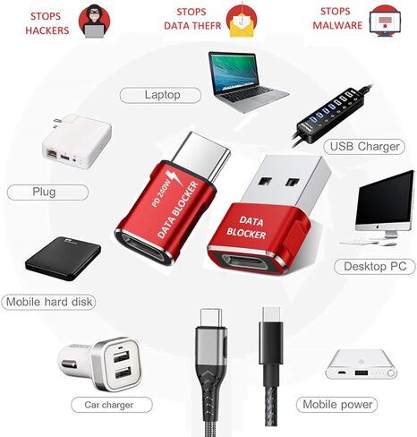 Data Blocker, USB Data Blocker Protection from Illegal Downloading, Hacking Proof 100% Guaranteed, USB C Data Blocker for iPhone 16 15 and Any USB Phone Charging (2-Pack) in Saudi Arabia