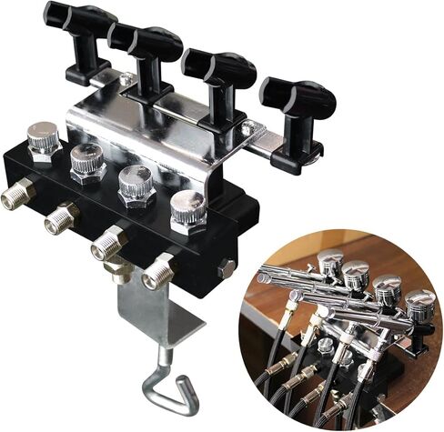 OPHIR Airbrush Holder, Table Airbrush Stand with Airbrush 8 Way Hose Splitter, Wooden Airbrush Holder Stand with 2 Drawers can Hold Up to 8 Siphon Feed Airbrush Gun, for Miniature Paint Organizer in Saudi Arabia