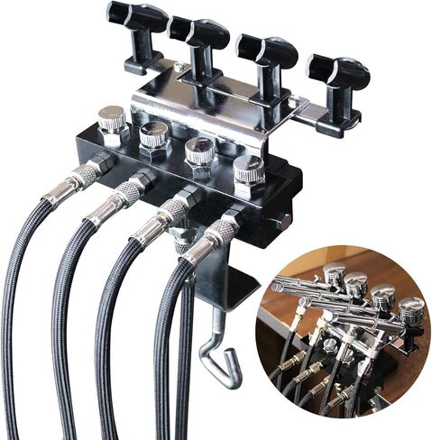 OPHIR Airbrush Holder, Table Airbrush Stand with Airbrush 8 Way Hose Splitter, Wooden Airbrush Holder Stand with 2 Drawers can Hold Up to 8 Siphon Feed Airbrush Gun, for Miniature Paint Organizer in Kuwait