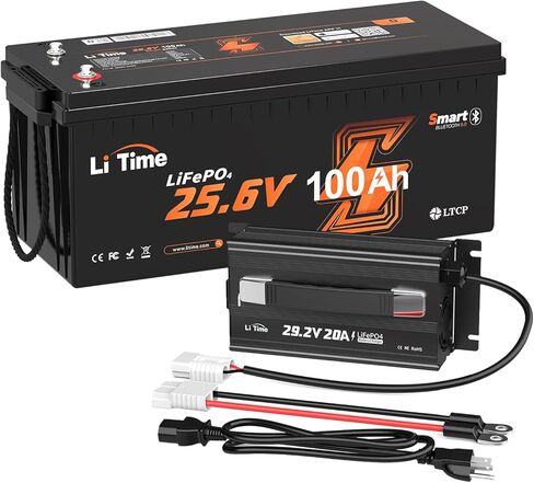 LiTime 24V 50Ah Deep Cycle Lithium Battery with 29.2V&14.6V 10A Charger, Bluetooth 5.0, Low-Temp Protection, Buit in 50A BMS, Group 24, Perfect for Trolling Motors, Yacht, Marine, Boat, RV in Saudi Arabia