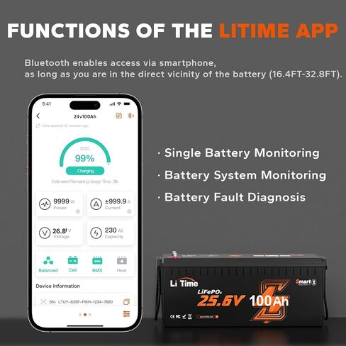 LiTime 24V 50Ah Deep Cycle Lithium Battery with 29.2V&14.6V 10A Charger, Bluetooth 5.0, Low-Temp Protection, Buit in 50A BMS, Group 24, Perfect for Trolling Motors, Yacht, Marine, Boat, RV in Saudi Arabia