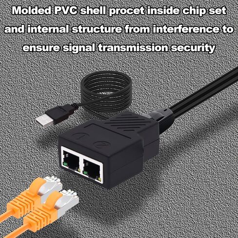 موزع إيثرنت 1 إلى 2، محول شبكة إيثرنت RJ45 8P8C LAN موسع الإنترنت 1 في 2 محول مع كابل طاقة USB لجهاز توجيه محور الكمبيوتر in Saudi Arabia