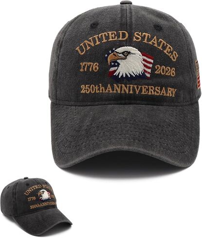 250th Anniversary USA Hat,1776-2026 Anniversary Printed Adjustable Retro Washed Baseball Caps for Men Women in Saudi Arabia