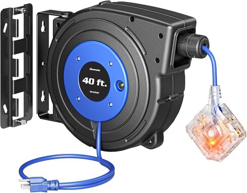 DEWENWILS Retractable Extension Cord Reel with 6 Grounded Outlets, 40FT Retractable Cord Reel, Twist-lock Stopper, 12/3C SJTOW, 15A Circuit Breaker, Heavy Duty Power Cord, ETL Listed in Saudi Arabia