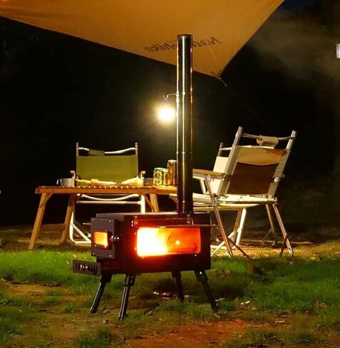 موقد حرق الخشب، موقد خيمة محمول للتدفئة، صغير الحجم، خارجي، فناء، تخييم، شتاء، شواء، طبخ المخيم، التجول، صيد الأسماك على الجليد، الصيد، يشمل أنابيب المدخنة/حقيبة تخزين (فولاذ) in Kuwait