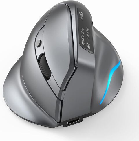 Docooler F-26C 2.4G ماوس ضوئي لاسلكي رأسي مريح يعمل بالبلوتوث، تعديل 4 DPI 1000/1600/2400/3200 7 أضواء ملونة مع شاشة LED مناسبة لمشغل الألعاب والكمبيوتر المحمول، رمادي in Saudi Arabia