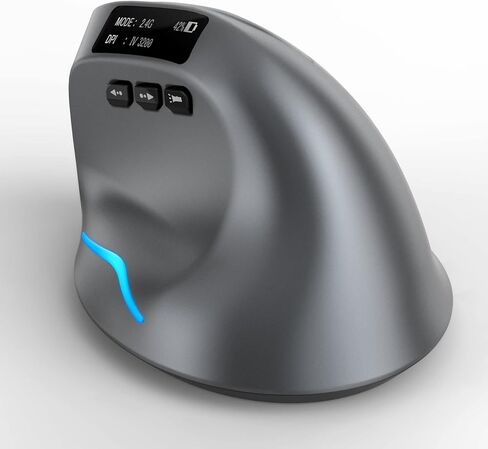 Docooler F-26C 2.4G ماوس ضوئي لاسلكي رأسي مريح يعمل بالبلوتوث، تعديل 4 DPI 1000/1600/2400/3200 7 أضواء ملونة مع شاشة LED مناسبة لمشغل الألعاب والكمبيوتر المحمول، رمادي in Saudi Arabia