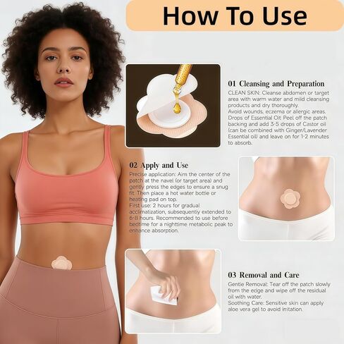Castor Oil Patches – FDA/MDR/CE Certified Carrier Patches for Castor Oil, Medical-Grade Self-Adhesive Pads, Disposable Organic Cotton Belly Button Patch, Portable Breathable Anti Leakage No Wash in Saudi Arabia
